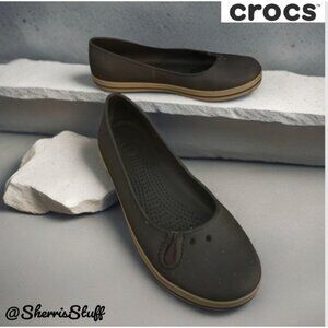 Ladies Crocs Flat Ballerina Crocband Slip-On Casual Flats Brown Size 6